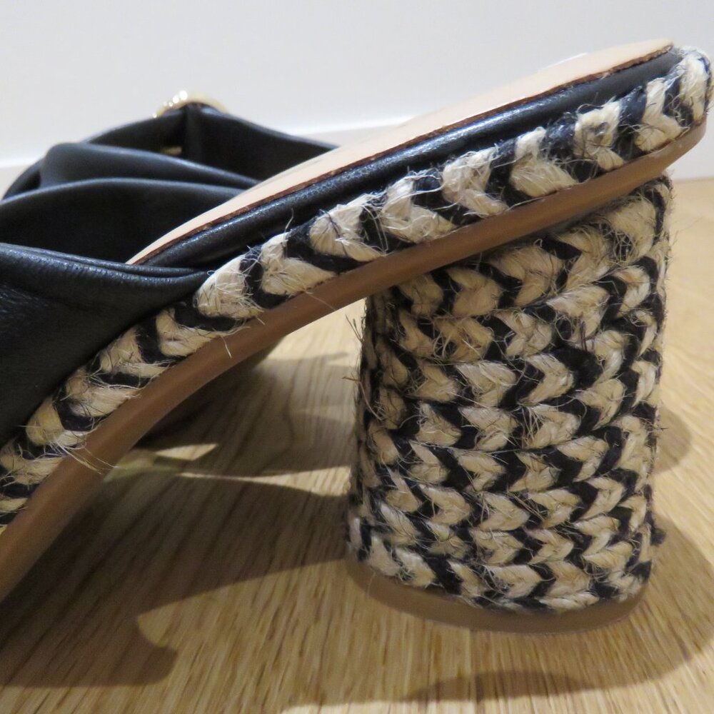 GAIMO Karoo Black Leather Cross Over Slip On Jute Platform Clog Sandals 10.5 - Picture 5 of 15